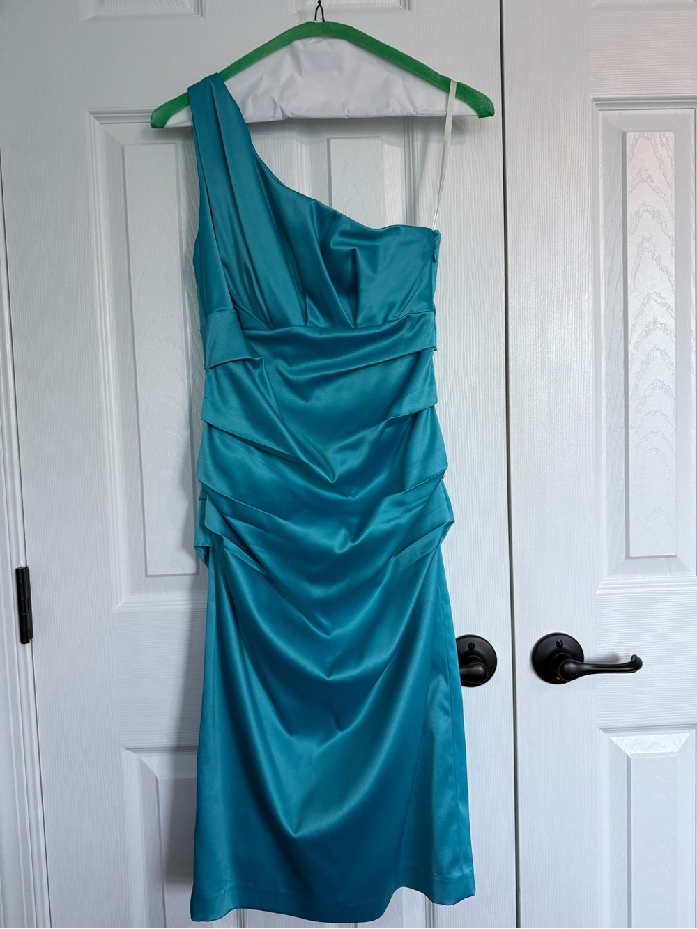 The Limited One-Shoulder Teal Satin Evening Dress